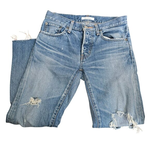 Moussy Vintage Distressed Light Wash Straight-Leg Womens Jeans Size 24 JJ4119 - Picture 1 of 7